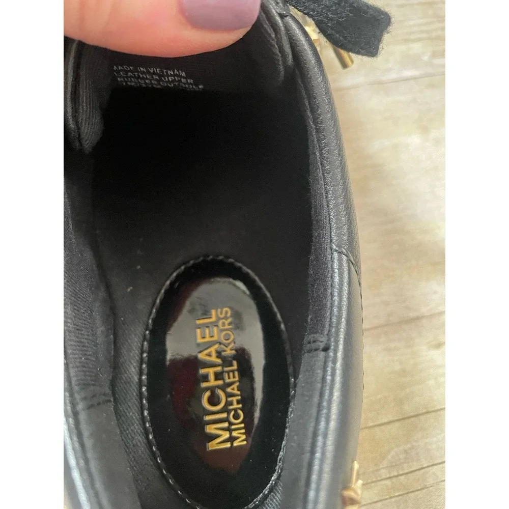 Michael Kors‎ Frankie Stripe Black Gold Leather Shoes Women Size 7